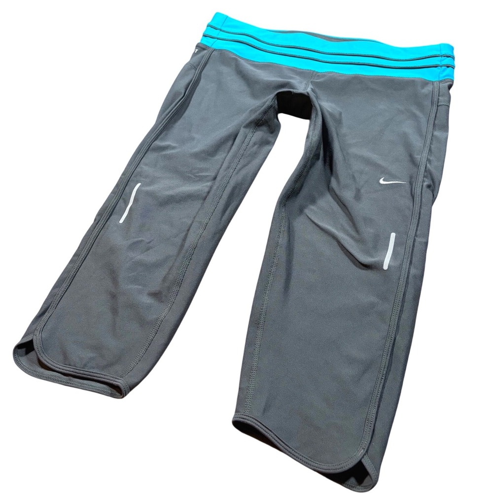 Y2K Workout Capris Teal Nike Running Capri Leggings Grey Turquoise Blue Size L